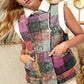 Double Take Full Size Snap Down Plaid Vest Coat with Pockets