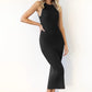 Slit Ribbed Round Neck Sleeveless Dress