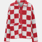 Checkered Snap Down Long Sleeve Teddy Jacket