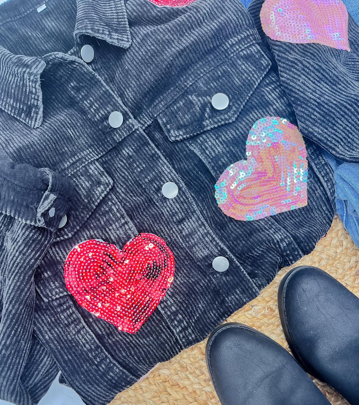 rts: Sequin Heart Corduroy Shacket*