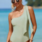 Tied One Shoulder One-Piece Swimwear