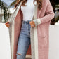 Pocketed Contrast Long Sleeve Hooded Cardigan