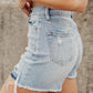 Raw Hem Denim Shorts with Pockets