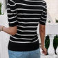 Striped Round Neck Puff Sleeve Knit Top