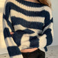 Contrast Striped Boat Neck Long Sleeve Sweater