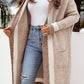 Pocketed Contrast Long Sleeve Hooded Cardigan