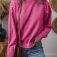 Eyelet Round Neck Long Sleeve Sweatshirt