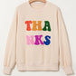 THANKS Round Neck Long Sleeve Sweatshirt