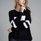 Slit Contrast V-Neck Long Sleeve Sweater