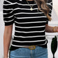 Striped Round Neck Puff Sleeve Knit Top