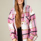 Drawstring Plaid Dropped Shoulder Hooded Shacket