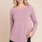 Super Lady Full Size Rib Texture Boat Neck Top