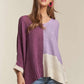 ADORA Side Slit Color Block Long Sleeve Sweater