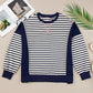 Exposed Seam Striped Long Sleeve Sweatshirt