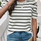 Striped Round Neck Puff Sleeve Knit Top