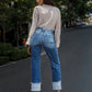 Mid-Rise Waist Jeans with Pockets