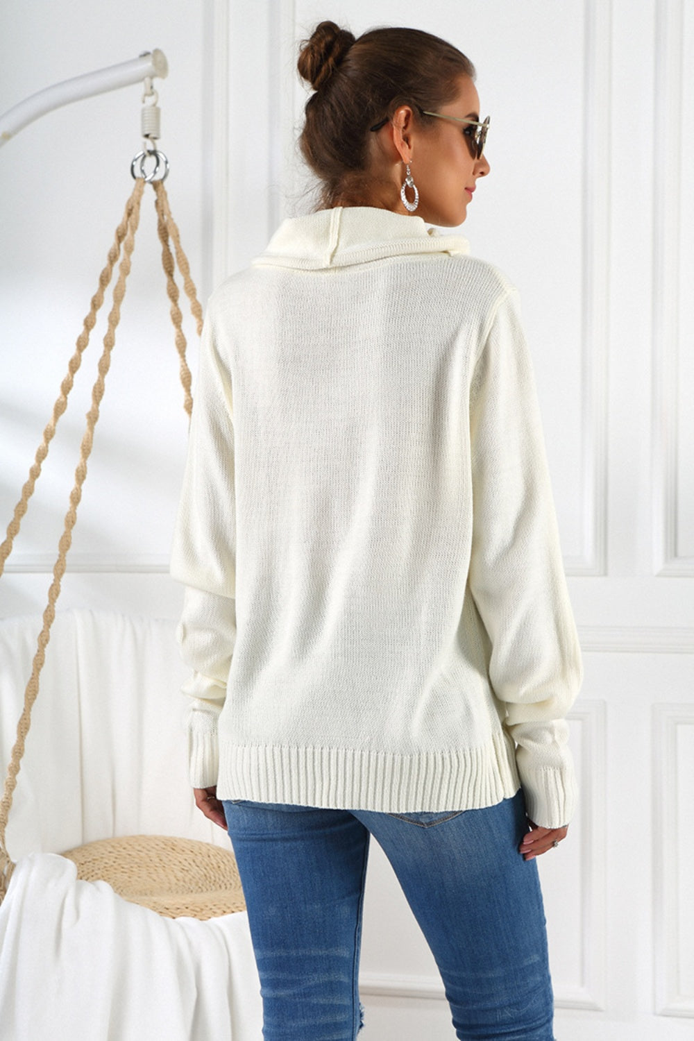 Drawstring Mock Neck Long Sleeve Sweater