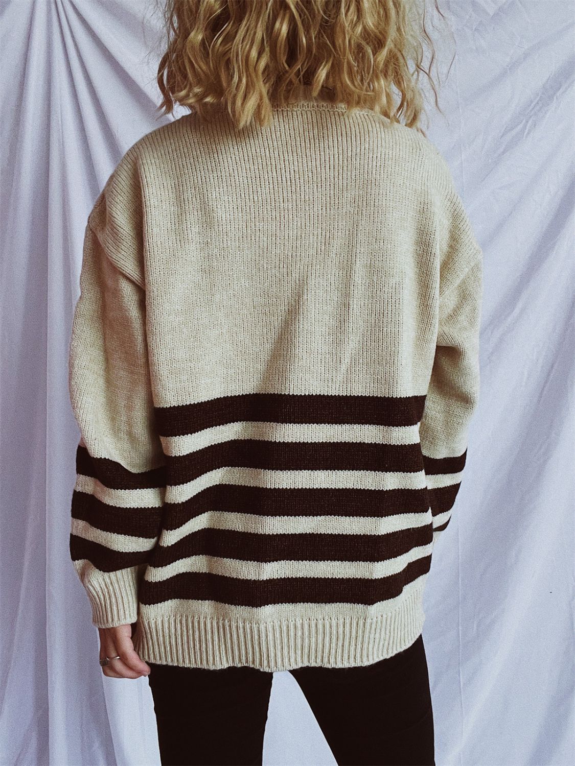 Striped Dropped Shoulder Long Sleeve Sweater