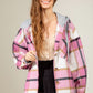 Drawstring Plaid Dropped Shoulder Hooded Shacket