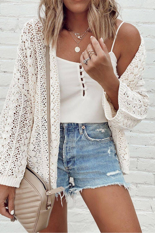 Openwork Open Front Dropped Shoulder Cardigan