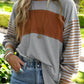 Round Neck Striped Long Sleeve Slit T-Shirt