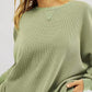 Waffle Knit Round Neck Long Sleeve T-Shirt