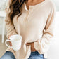 Slit Waffle Knit Long Sleeve T-Shirt