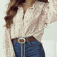 Frill Lace Detail Printed Tie Neck Long Sleeve Blouse