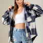 Drawstring Plaid Dropped Shoulder Hooded Shacket