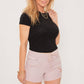 Missy Petite High Rise Jogger Shorts: PS / RIPS 871 POWDER BLUSH