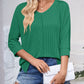 Textured Round Neck Three-Quarter Sleeve Blouse