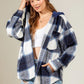 Drawstring Plaid Dropped Shoulder Hooded Shacket