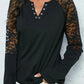 Lace Notched Long Sleeve Blouse