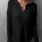 Waffle-Knit Exposed Seam Notched Long Sleeve Top