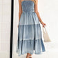 Slit Smocked Tube Tiered Denim Dress