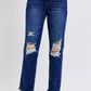 Judy Blue Full Size High Waist Rigid Magic Heavy Destroy Straight Jeans