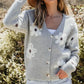 Flower Button Up Long Sleeve Cardigan