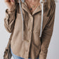 Drawstring Button Up Long Sleeve Hooded Jacket