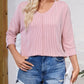 Textured Round Neck Three-Quarter Sleeve Blouse