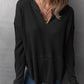 Waffle-Knit Exposed Seam Notched Long Sleeve Top