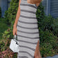 Slit Striped Round Neck Sleeveless Midi Dress