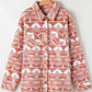 Plus Size Pocketed Printed Collared Neck Jacket