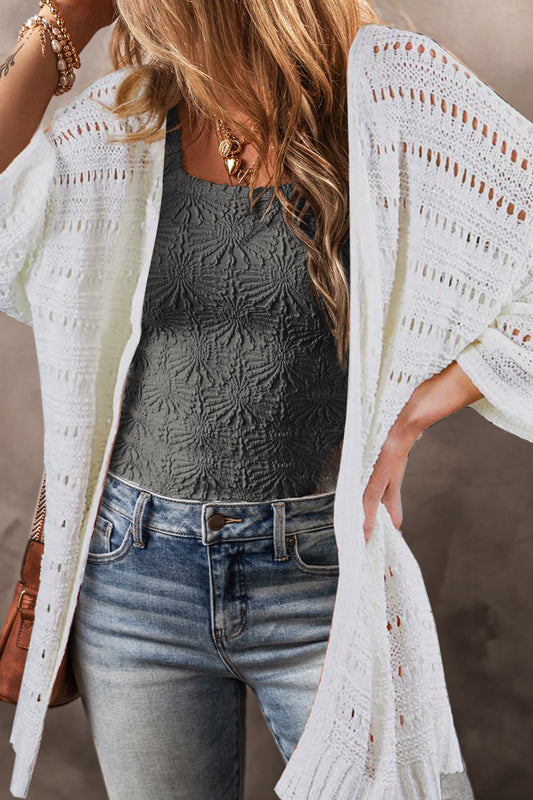 Openwork Open Front Long Sleeve Cardigan