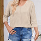 Textured Round Neck Three-Quarter Sleeve Blouse