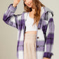 Drawstring Plaid Dropped Shoulder Hooded Shacket