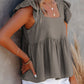 Full Size Ruffled Square Neck Cap Sleeve Blouse