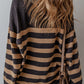 Striped Half Zip Long Sleeve Knit Top