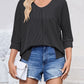 Textured Round Neck Three-Quarter Sleeve Blouse