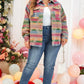 Plus Size Pocketed Printed Collared Neck Jacket