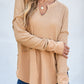 Waffle-Knit Notched Long Sleeve T-Shirt